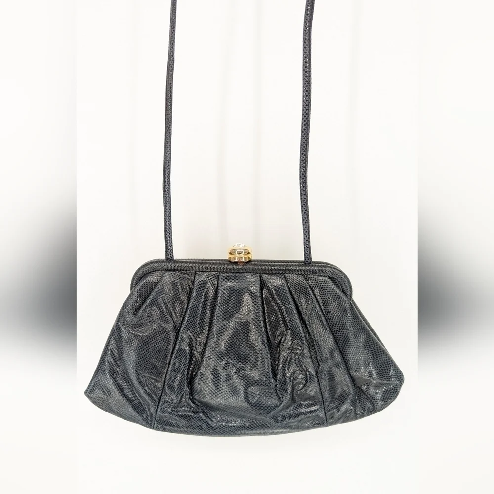 Vintage Susan Gail Genuine Snake Bellido Crossbody Purse Black classic cocktail